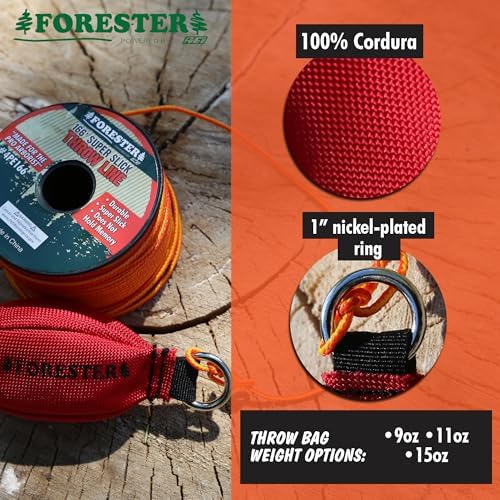 FORESTER Arborist Throw Line Kit - Ultra Slick 100% Polyester Rope with Weighted Throw Bag | Forestry Tree Gear for Low and High Limb Throwing | 3/16 Inch Thick Rope