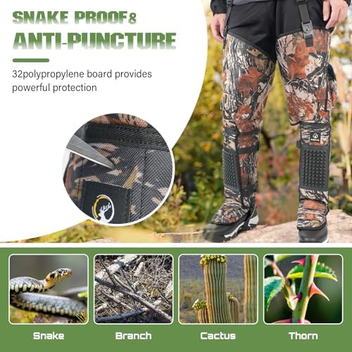 Kalkal Snake Gaiters, 1200D Waterproof Snake Chaps Snake Bite Protection for Ankle to Thigh, Snake Proof Gaiters Snake Guards with Adjustable Size for Men Women