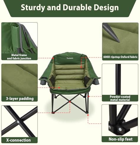 Oversized Camping Chair, Portable Folding Camping Chairs with Side Pocket, Cup Holder and Carry Bag, Heavy Duty Outdoor Camping Chairs for Adults, Fishing, Sports, Trip, up to 400lbs, Style 2