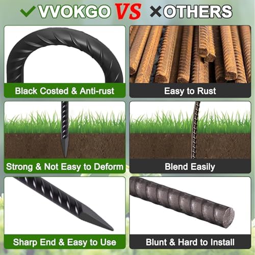 VVOKGO 18 Inch Ground Rebar Stakes, 16Pcs J Hook Extra Heavy Duty Rust Proof Coated Steel Ground Anchors with Chisel Point End for Camping Tent Canopy and Link Fence