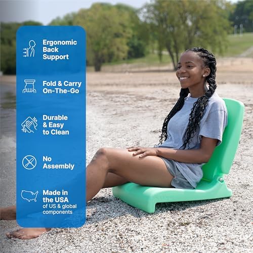 Step2 Folding Flip Seat, Lightweight Portable Outdoor Chair for Poolside, Camping, Beach, Boats, Tailgates, Durable Ground Chair with Back Support for Adults, Mint