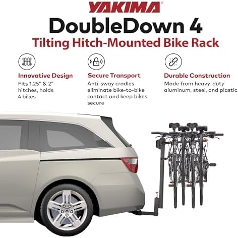 YAKIMA DoubleDown 4 - Tilting Hitch-Mounted Bike Rack for Cars, SUVs, Trucks and More, Fits 1.25” and 2” Hitches, Anti-Sway and Folding Arms, Carries 4 Bikes