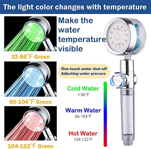 ANTOWER LED Shower Head with Handheld High Pressure Shower Heads Set with 79 Inch Shower Hose,Shower Holder,4 PP Cotton Filters,Turbo Fan Shower Water Temperature-Controlled One Key Pause Switch