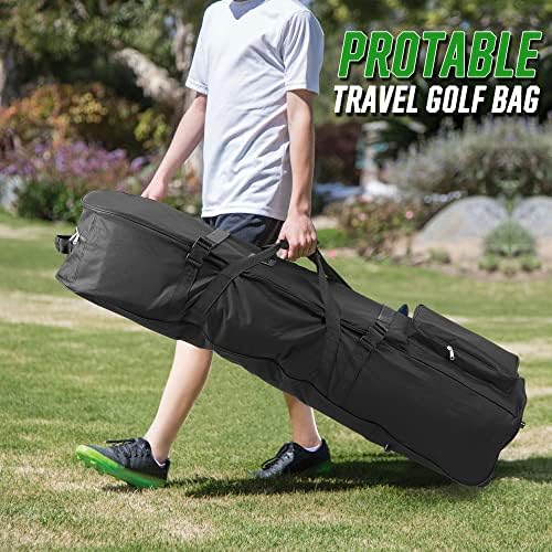 Golf Travel Bags for Airlines with Adjustable Support Rod and Detachable Shoulder Straps, Soft Foldable Golf Club Travel Covers, 900D Heavy Duty Oxford -Universal Size
