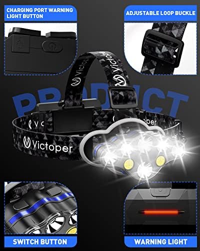 Victoper Rechargeable Headlamp 2 Pack, 8 LED High Lumen Bright Head Lamp with Red Light, Lightweight USB Head Light, 8 Mode Waterproof Head Flashlight for Outdoor Running Hunting Camping Gear, Black