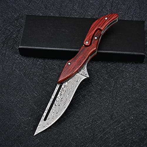 SD604A VG10 Damascus Folding Knife Pocket Knife Yellow Sandalwood Handle Mechanical Lock Outdoor Camping Survival (Suguha)