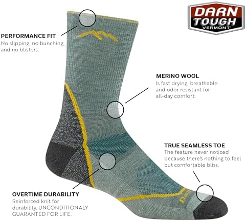 Darn Tough Men's (Style 1972) Light Hiker Micro Crew Lightweight with Cushion Sock