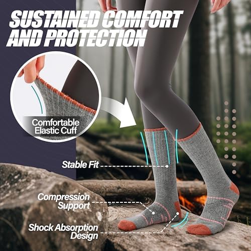 ANTSANG 5 Pairs Merino Wool Hiking Socks for Men & Women Thermal Winter Warm Moisture Wicking Cushion Boot Socks