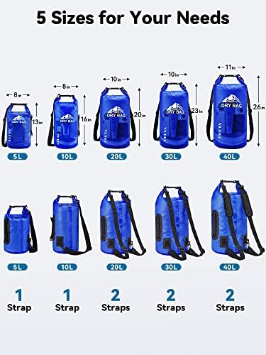 HEETA Dry Bag Waterproof for Women Men, 5L/10L/20L/30L/40L Roll Top Lightweight Dry Storage Bag Backpack with Phone Case for Travel, Swimming, Boating, Kayaking, Camping & Beach, 11 Transparent Colors