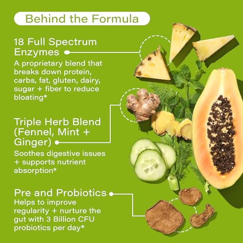 HUM Flatter Me Digestive Enzymes with Probiotics & Prebiotics - Fast-Acting Bloat Relief, Digestive Health and Regularity, Vegan Formula 60 Servings