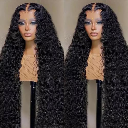 30 Inch Deep Wave Lace Front Wigs Human Hair 200 Density 13x6 HD Transparent Lace Front Wigs Human Hair Pre Plcked Curly Human Hair Wig for Women Deep Wave Frontal Wigs Human Hair with Baby Hair