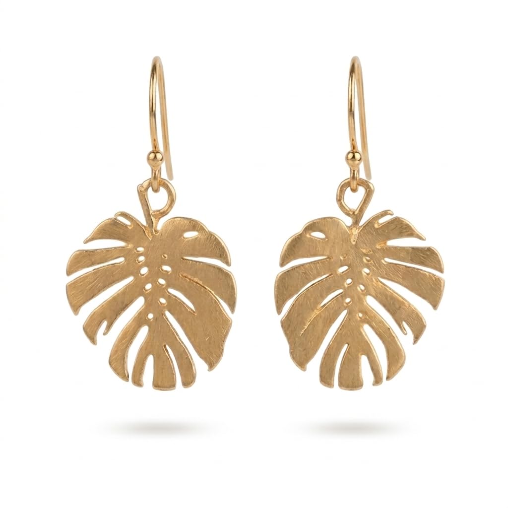 Palm Leaf Dangle Earrings for Women - Lightweight Gold Botanical Jewelry, Handmade Nature-Inspired Gift for Mom