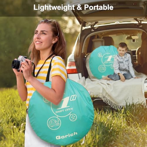 Gorich Easy Pop Up Beach Tent for 3-4 Person, UPF 50+ UV Protection Beach Umbrella Sun Shelter, Portable Lightweight Cool Cabana Shade with Easy Foldable & Instant Setup