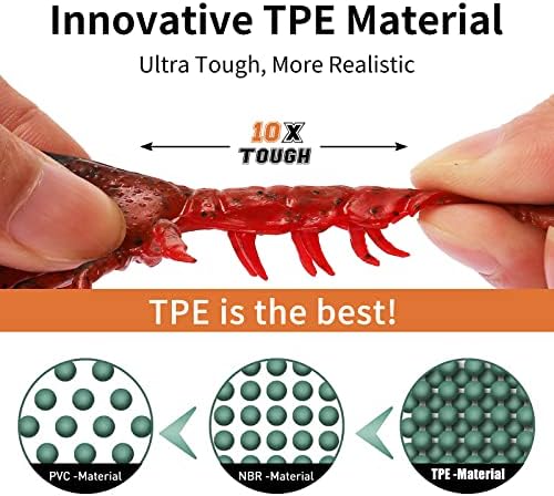 TRUSCEND Pre-rigged Fishing Jig Lures for Freshwater and Saltwater, Innovative Super Durable TPE Bass Lures, Lifelike Shrimp Crayfish Swimbait, Weedless Lure for Crappie Trout Walleye, Keep Separately