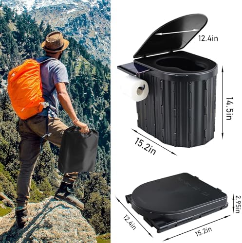 UOPBYEA Portable Camping Toilet for Adults With Cushion, Outdoor Toilet for Camping Toilets Portable Potty for Adults, Emergency Collapsible Toilets for Travel, Tent, Car, Beach, Hiking, Truck Driver