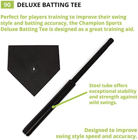 Champion Sports Deluxe Batting Tee – Mounted on Official Home Plate, Adjustable Telescopic Molded Rubber Tee, Multiple Style Options – Singles & Sets Available