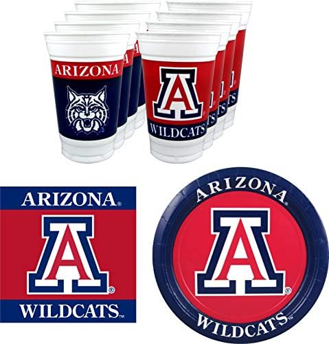 Arizona Wildcats Party Supplies 48 Piece Officially Licensed University Set: 16 oz. Plastic Beverage Cups, 9" Paper Plates, Luncheon Napkins, Complete Party Supplies for 16 Guests by Westrick