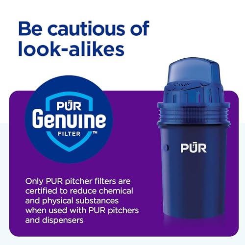 PUR 30-Cup Water Filter Dispenser with 1 Genuine PUR Filter, Large 30-Cup Capacity, 2-in-1 Powerful, Faster Filtration, Lasts 2 Months or 40 Gallons, Dishwasher Safe, White/Blue (DS1800Z)