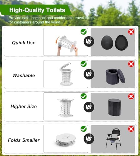 Portable Toilet for Camping Car, Foldable Camping Toilet for Adults and Kids, Adjustable Height Travel Potty, 13.5 IN Retractable Bucket Emergency Toilets, Travel Toilet, Collapsible Toilet with Bags