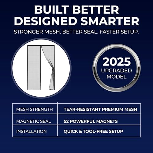 Flux Phenom Screen Door Mesh 38x82 Inch – Easy Install, Strong Magnet Strength, Pet Tested, Hands-Free Entry, Door Screen Magnetic Closure, Keeps Bugs Out