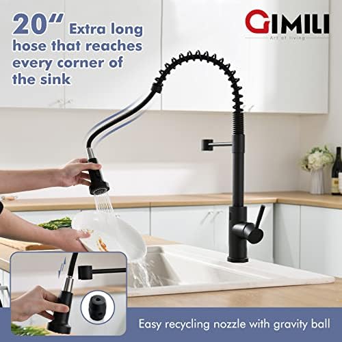 GIMILI Matte Black Touchless Kitchen Faucet Motion Sensor Activated Smart Hands Free Kitchen Faucets with Pull Down Sprayer Single Handle Spring Kitchen Sink Faucet