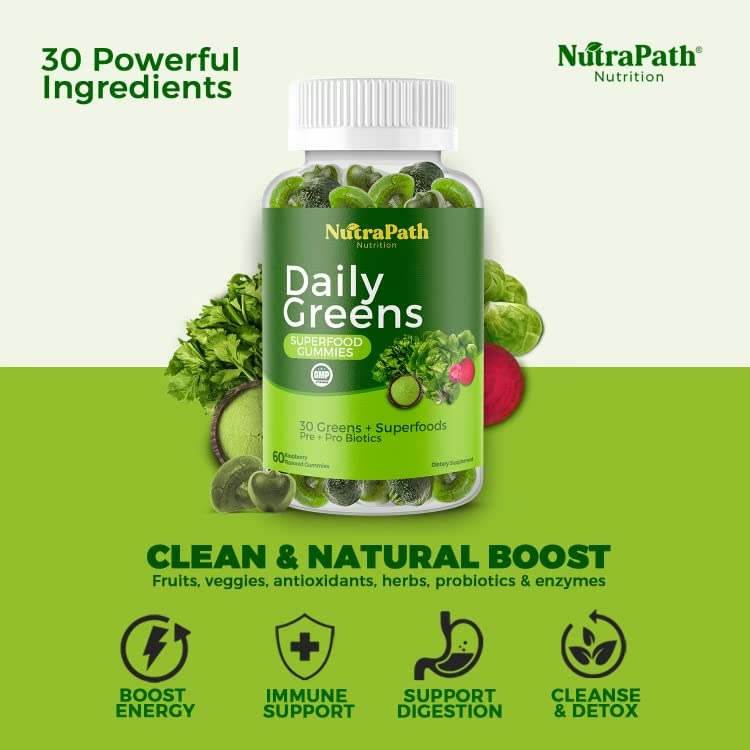 Superfood Daily Greens Gummies - Fruits, Veggies, and Super Foods for Immunity, Energy - 60 Gummies