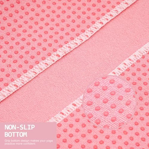 Eunzel Hot Yoga Towel - Microfiber Non Slip Yoga Mat Towel with Grip Dot Sweat Absorbent Towel for Hot Yoga, Pilates and Fitness 72" x 24", Pink/White