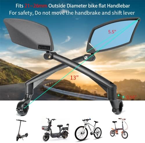 Handlebar Bike Mirror, Scratch Resistant Glass Lens, Ajustable and Rotatable Safe Rearview Bicycle Mirror