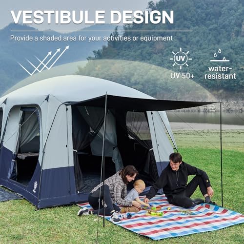 EVER ADVANCED 10 Person Camping Blackout Tent, Multi Room Tent for Family, Large Tents with Rainfly and Carry Bag, 2 Doors, Water-Resistant, 14ft x 10ft x 84in