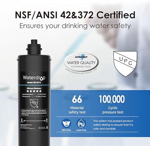 Waterdrop RF15 Replacement Filter Cartridge For 15UA/15UB/15UC Under Sink Water Filter, Reduces PFOA/PFOS, PFAS, Lead, Chlorine, Bad Taste & Odor, NSF/ANSI 42 Certified, 19K Gallons High Capacity