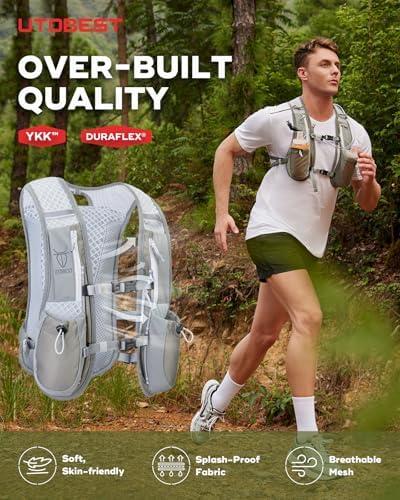 UTOBEST Running Vest, 5L Hydration Vest Lightweight, Breathable and Sweatproof Running Backpack, Adjustable Running Hydration Vest for Trail Running Marathon Race Jogging Cycling