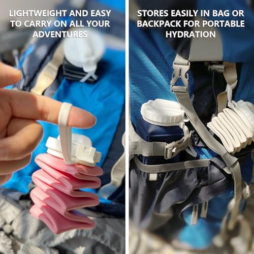 Collapsible Water Bottles 20.6oz, Silicone Foldable Portable Travel Water Bottle, Folding Lightweight Reusable Leakproof for Traveling Camping Hiking Cycling Yoga Sports Outdoor