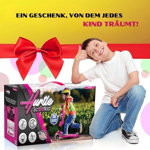 Hurtle 3-Wheeled Scooter for Kids - Wheel LED Lights, Adjustable Lean-to-Steer Handlebar, and Foldable Seat - Sit or Stand Ride with Brake for Boys and Girls Ages 1-14 Years Old