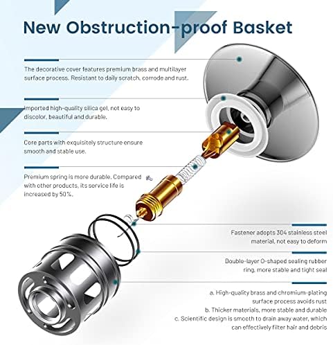 Bathroom Sink Drain, Vessel Sink Pop Up Drain with Detachable Basket Stopper,Anti-Explosion and Anti-Clogging Drain Strainer, Sink Drain Assembly Without Overflow Polished Chrome, REGALMIX RWF082A