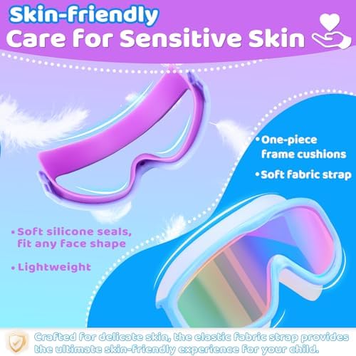 Vvinca Kids Goggles with Comfort Fabric Strap, Kids Swim Goggles Wide View Anti-Fog/UV No Leaking Swimming Goggles for 3-14