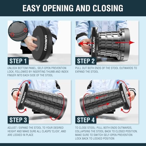 2025 Upgraded Collapsible Stool & 3IN1 Cushioned Carry Bag, Adjustable Height Folding Stool, Telescopic Camping Chair Retractable Seat or Footrest for Outdoors & Travel, Max 620lbs