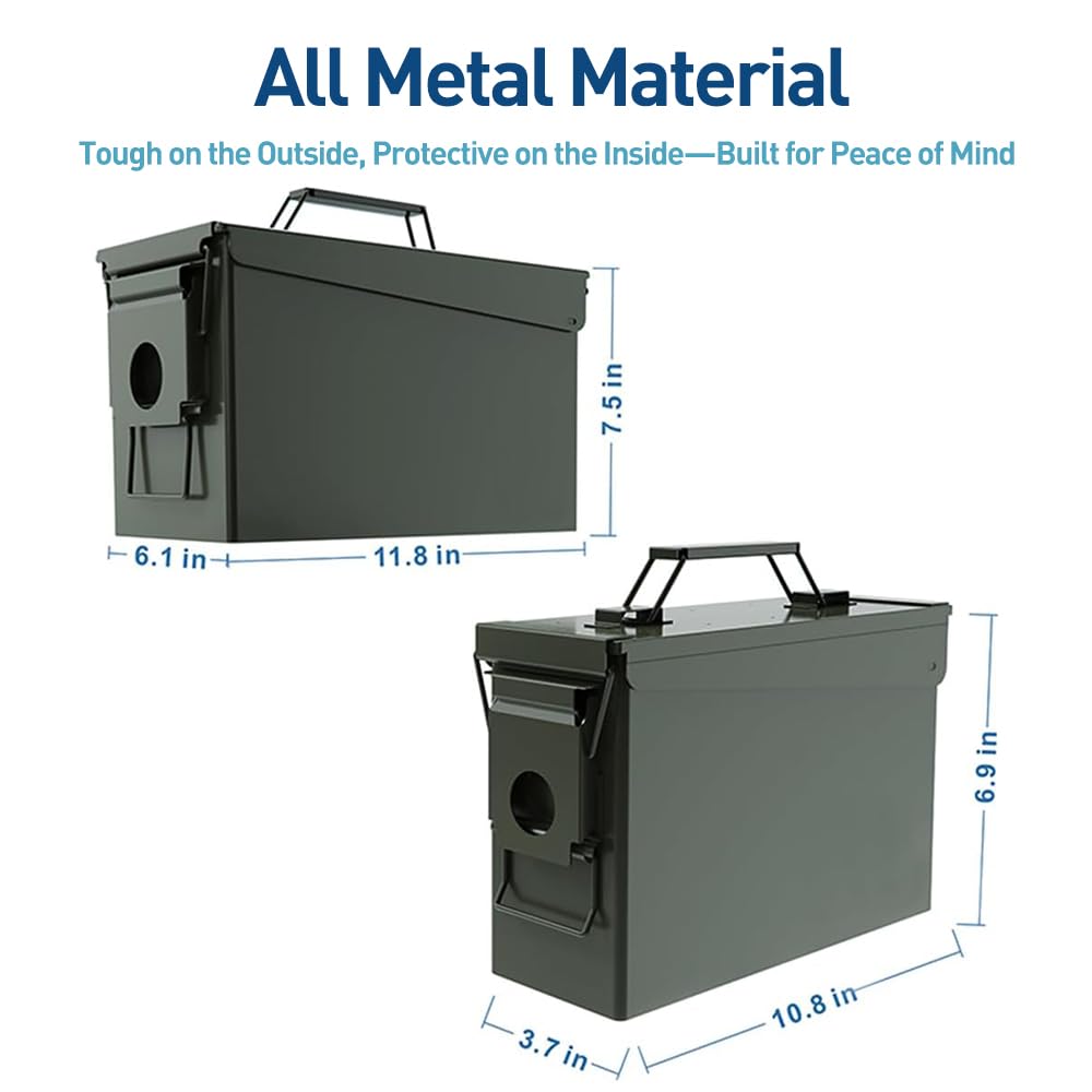 HARDROCK 30+50 AMMO Can Waterproof Metal –Army Green Ammo Box Steel –For Shotgun Rifle Nerf Ammunition suit 2pcs Christmas Gifts for Men,Gift boxes for Dad Husband