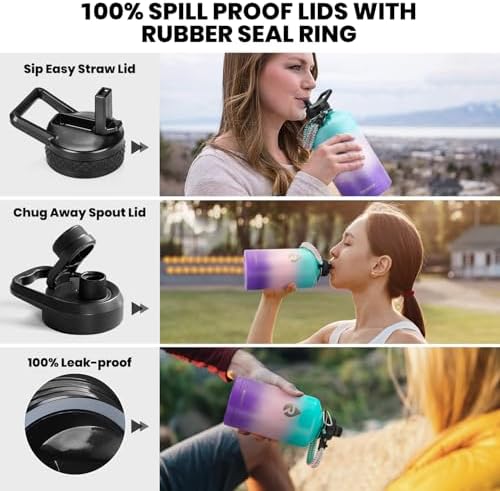 One Gallon Water Bottle Insulated, Triple Walled Vacuum Stainless Steel (Cold for 48 Hrs), Leak Proof & Non-BPA, Large Water Flask Jug with Paracord Handle & Straw Spout Lids