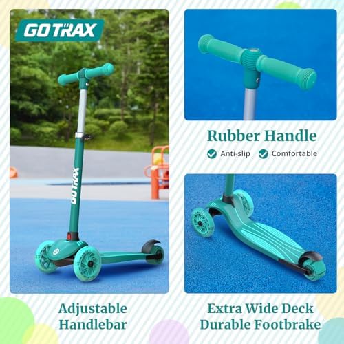 Gotrax KS1 Kids Kick Scooter, LED Lighted Wheels and 3 Adjustable Height Handlebars, Lean-to-Steer & Widen Anti-Slip Deck, 3 Wheel Scooter for Boys & Girls Ages 2-8 and up to 100 Lbs