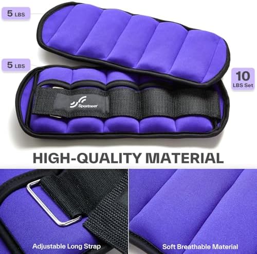 Sportneer Adjustable Ankle Weights 1 Pair 2 4 6 8 10 Lbs Leg Weight Straps for Women Men, Weighted Ankle Weights Set for Gym,Fitness, Workout,Walking, Jogging,1-5 lbs Each Ankle, 1 Pair 2-10 lbs