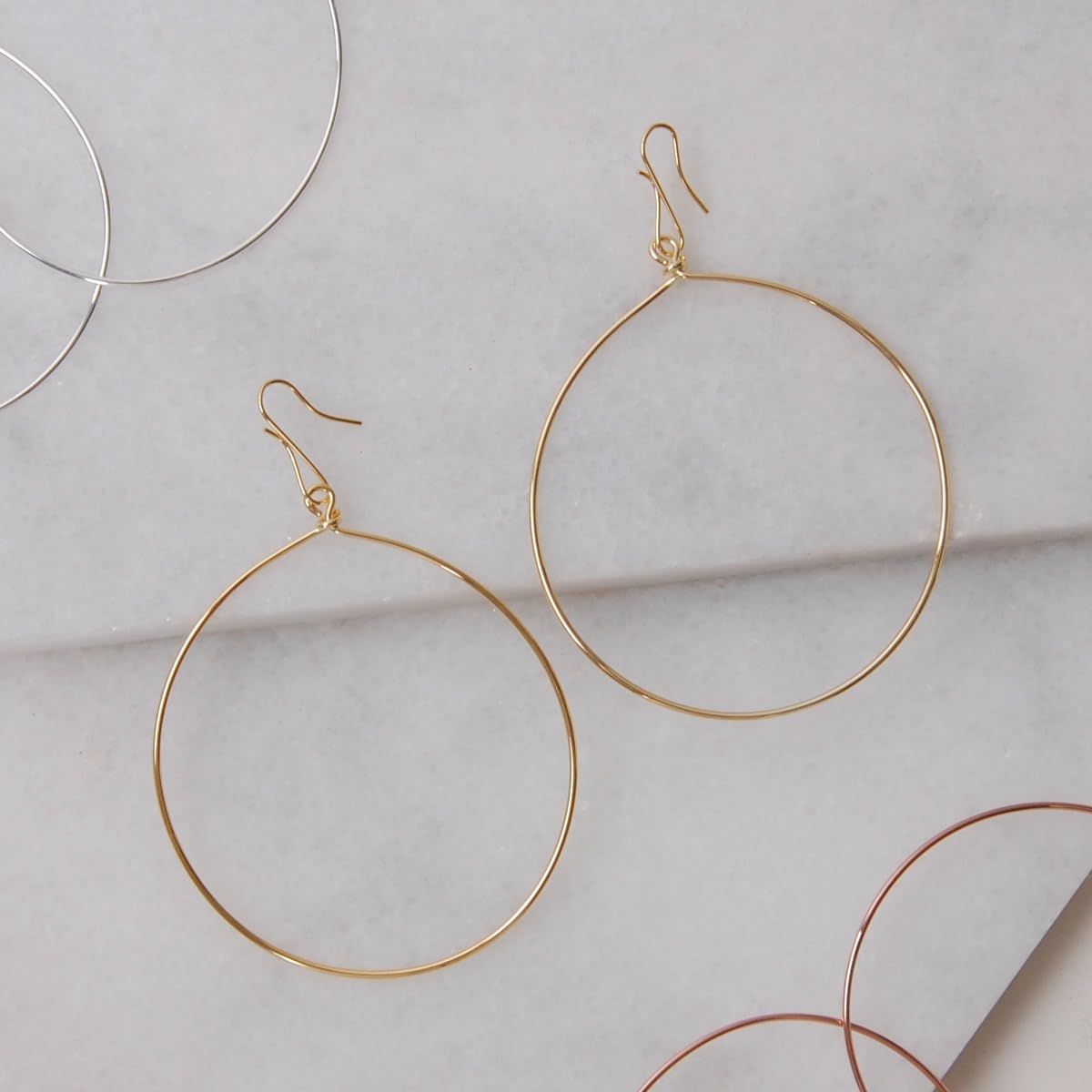 18K Gold Plated Dangle Earrings for Women - Large Dangly Round Circle Hoops