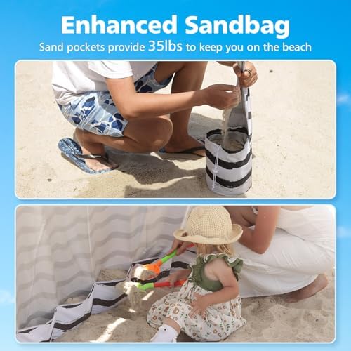 Beach Cabana - 6FT Beach Umbrella with UPF 100+ UV Protection & Sunshade Curtain - Waterproof Tent - Portable Shade, Easy to Set Up, Perfect for Family & Friends, Navy Blue