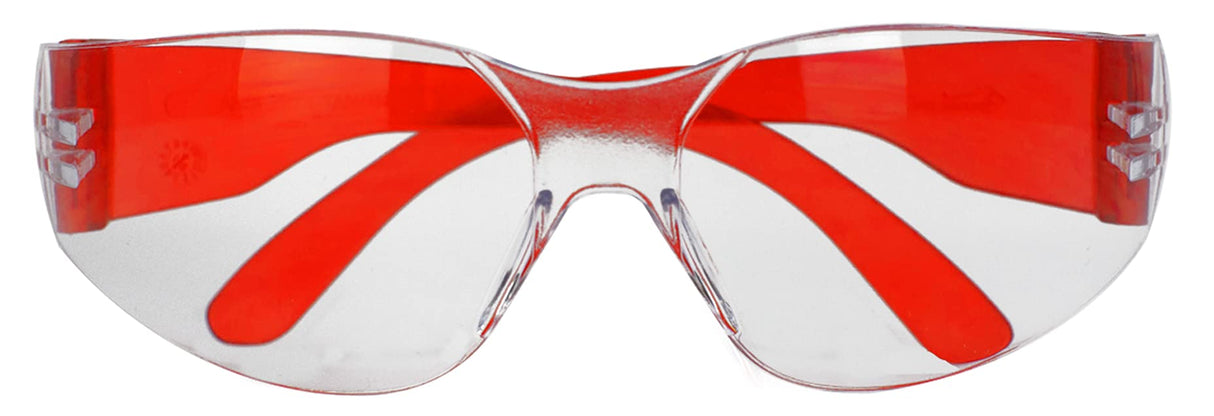 BISON LIFE Clear Lens Red Temple Protective Safety Glasses - Case of 144 Pairs Red Eyewear, Polycarbonate Impact Resistant Lens