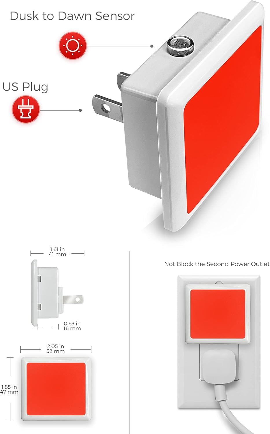 L LOHAS LED Red Night Lights Plug into Wall 6-Pack, 0.3W Plug in Night Light, Dusk to Dawn, Bright Nightlight Auto-On/Off, for Adults Kids Room Bedroom Bathroom Hallway Christmas, Non-Dim