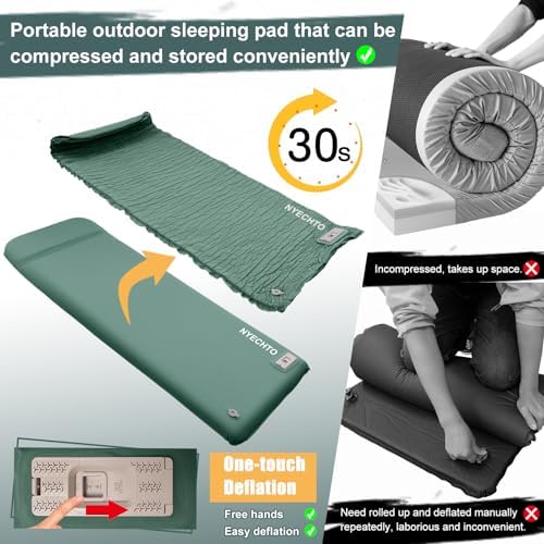 Self Inflating Sleeping Pad with Electric Pump, 3.14" Ultra-Thick Memory Foam Sleeping Mats for Camping,Easy Inflate&Deflate,9.5 R-Value Insulated Camping Mattress Pad with Pillow for Car Travel Tent