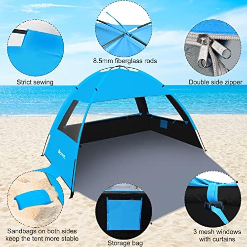 Gorich Beach Tent Sun Shelter for 3/4-5/6-7/8-10 Person with UPF 50+ UV Protection, Lightweight & Easy Setup Beach Shade Canopy, Portable Beach Shade Tent Beach Cabana