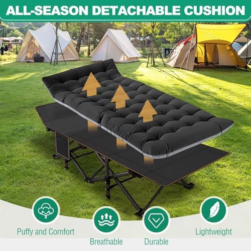 LILYPELLE Folding Camping Cot, Heavy Duty Sleeping Cots with Carry Bag, Double Layer Oxford Portable Travel Camp Cots for Home, Office Nap and Outdoor Beach