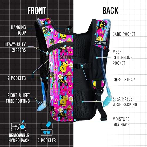 Sojourner Rave Hydration Pack - Hydration Backpack - Hydropack with 2L Bladder - Water Backpack for Festivals, Hiking, Running, Biking and More