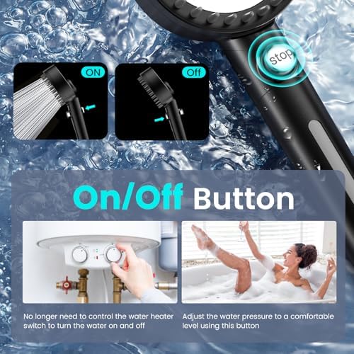 Filtered Shower Head with Handheld, High Pressure 4 Spray Mode Showerhead with Filters, Water Softener Filter Beads for Hard Water with ON/OFF Switch for Pets Bath-Remove Chlorine (Matte Black)