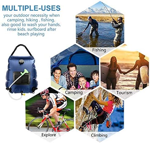 Solar Shower Bag | 5 Gal/20L Solar Heating Camping Shower Bag | Removable Hose | On-Off Switchable Shower Head | Ducha Portatil | Traveling Shower | Portable Shower for Beach Swimming, Hiking
